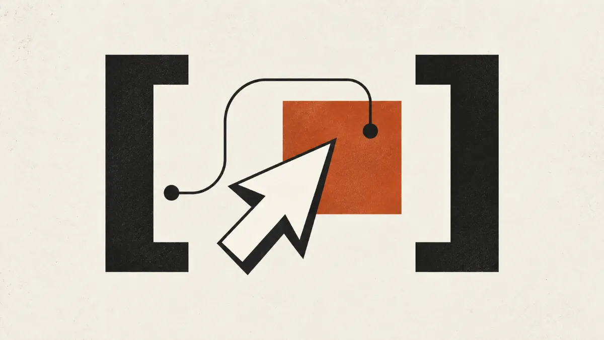 Cursor and code brackets connected around an orange block