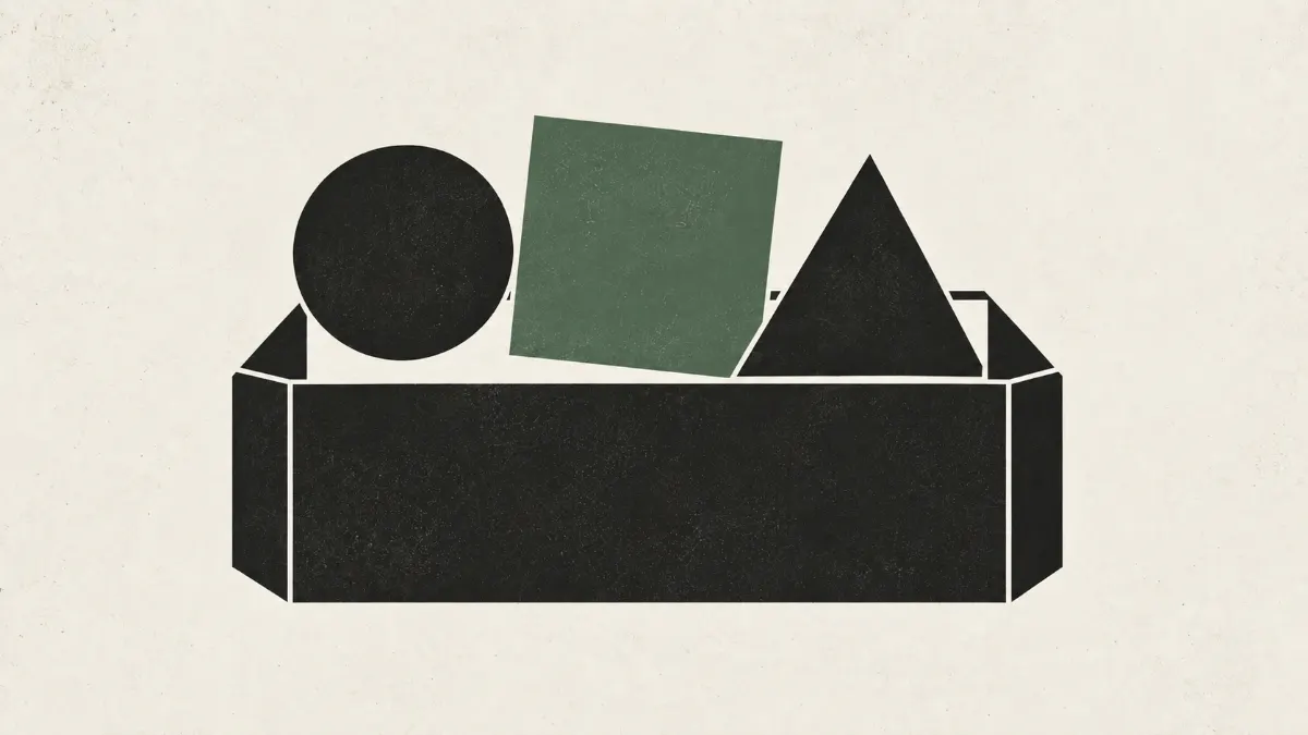 Open toolbox holding a green square and geometric tools