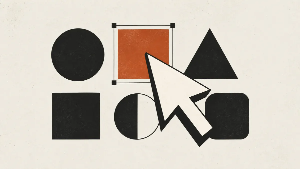 Cursor selecting an orange tile among simple geometric tools